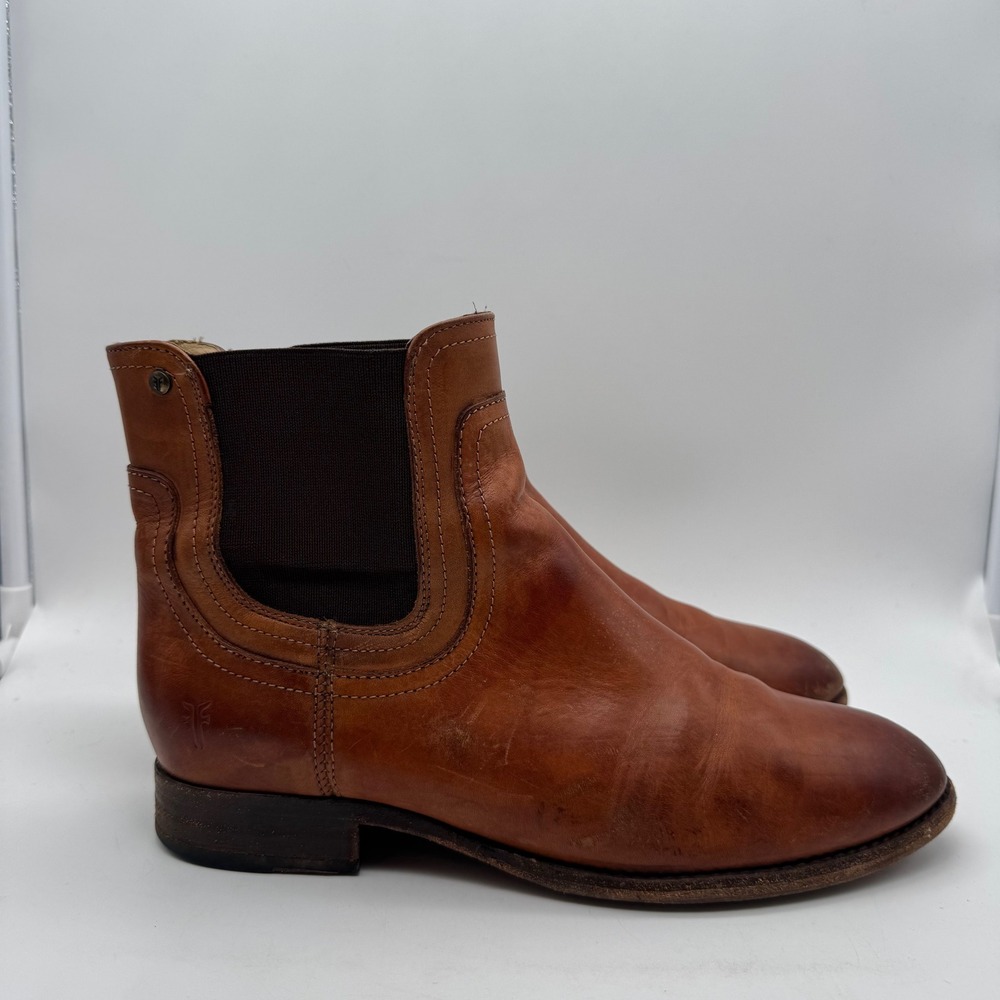 Frye Melissa Chelsea Boots Cognac Brown‎ Leather Ankle Booties 8.5B 76888